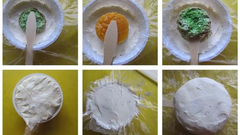 мороженое с кокосово-фисташковой прослойкой и сорбетом из маракуйи