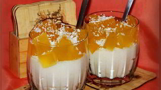 Творожно-яблочный мусс с апельсиновым желе