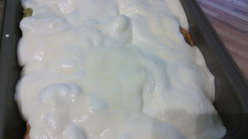 рагу из лосося с перловкой под сырным суфле