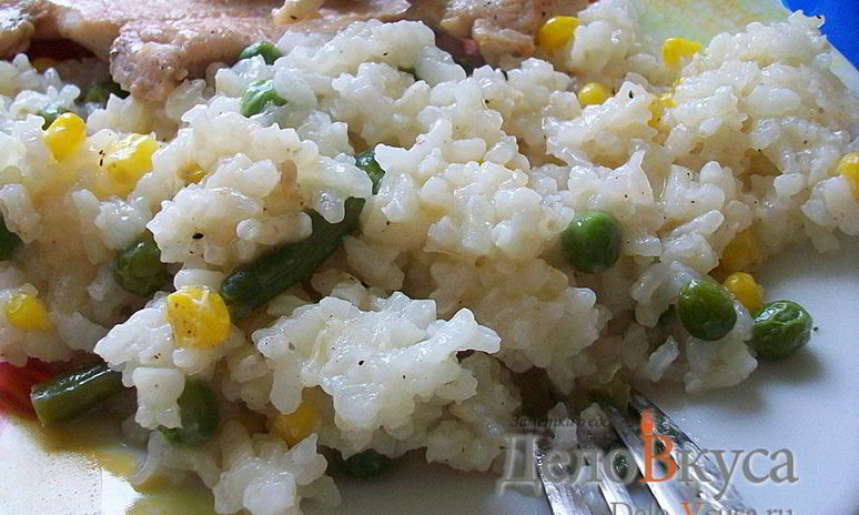 Рецепт риса с горошком, кукурузой и стручковой фасолью