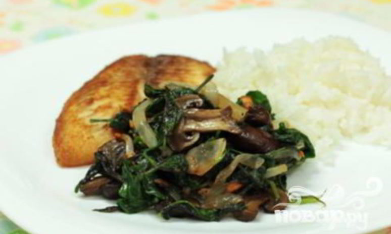 Рецепт жареных грибов со шпинатом