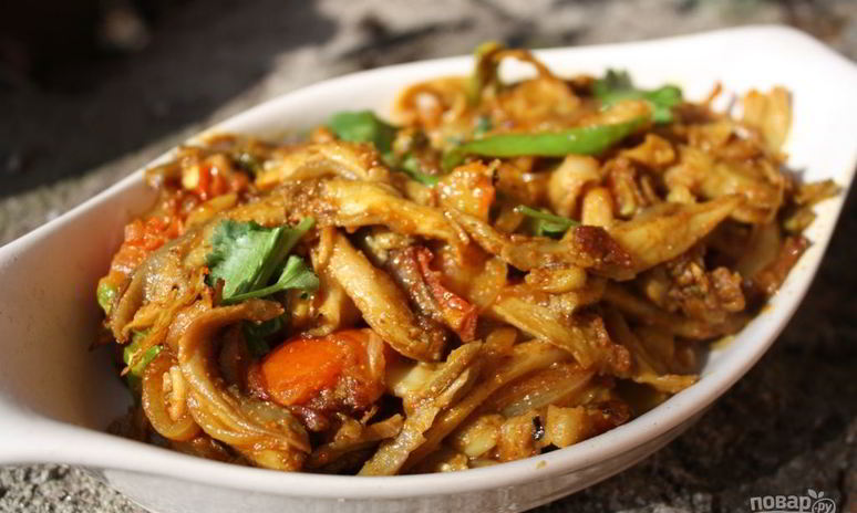 Рецепт жареных вешенок с луком