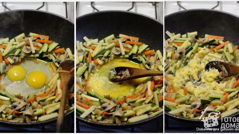 кантонская лапша с овощами, грибами и яйцом