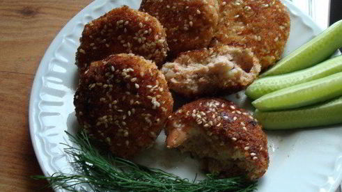 котлеты из креветок и лосося с имбирем