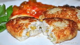 Рыбные котлеты, фаршированные оливками