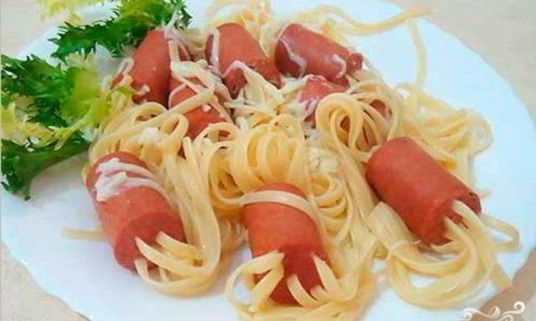 Рецепт лапши с сосисками
