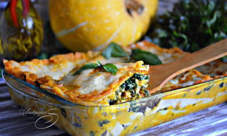 Рецепт лазаний из индейки со шпинатом и соусом из тыквы