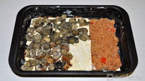 лазанья с фаршем и грибами