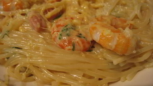 паста карбонара с креветками