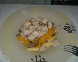 Паста со свининой, тыквой и грибами