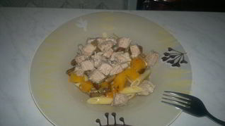 Паста со свининой, тыквой и грибами