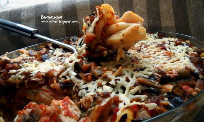 Рецепт пасты, запеченной со сливочно-куриным соусом и капонатой