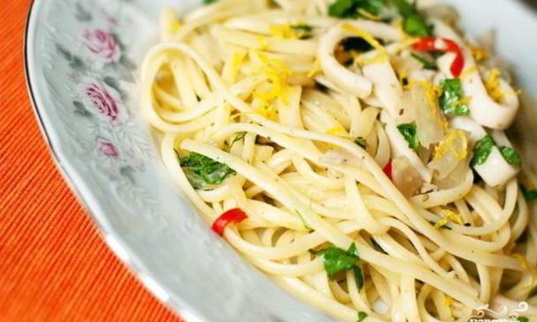 Рецепт спагетти с кальмарами