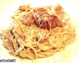 Спагетти с креветками в сливочном соусе