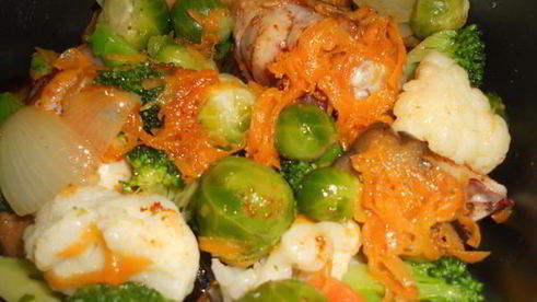 курица с брокколи и брюссельской капустой