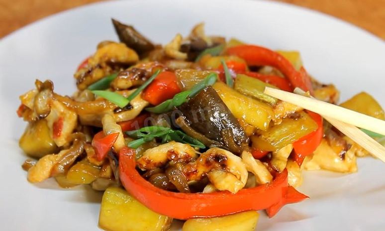 Рецепт курицы с овощами в вок сковороде