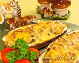 Баклажаны, фаршированные гречкой, грибами и беконом