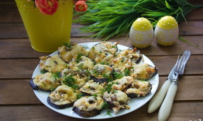 Рецепт баклажанов, фаршированных курицей и грибами