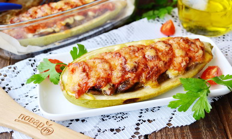 Рецепт лодочек из кабачков с грибами в духовке