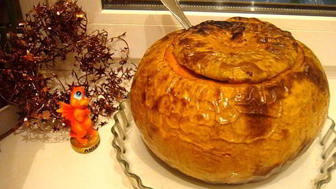 тыква рождественская, фаршированная креветками