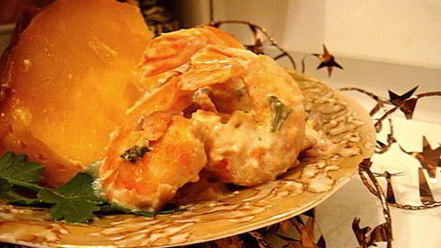 тыква рождественская, фаршированная креветками