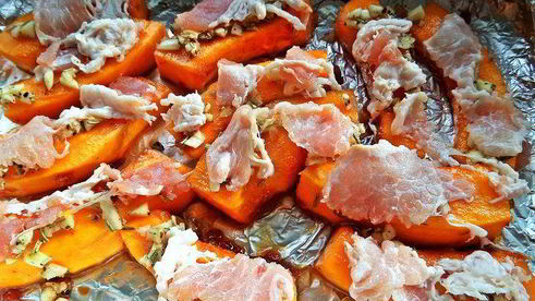 тыква, запеченная с беконом