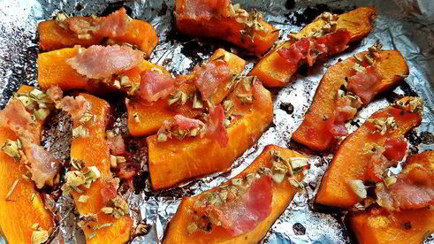 тыква, запеченная с беконом