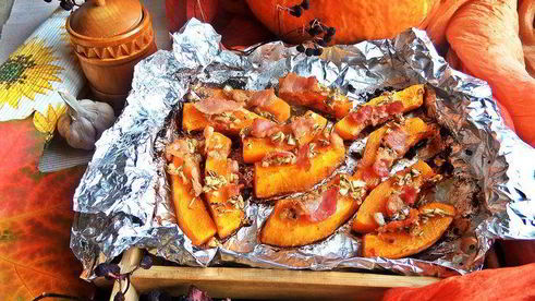 тыква, запеченная с беконом