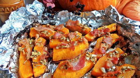 тыква, запеченная с беконом