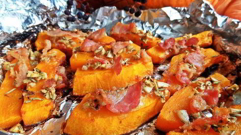 тыква, запеченная с беконом