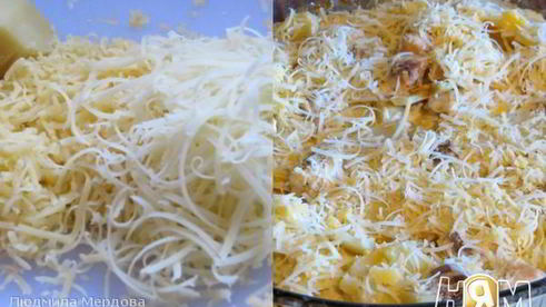 запеченный картофель с рыбой и грибами