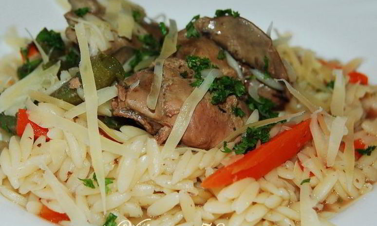 Рецепт паровой печенки с пастой орзо