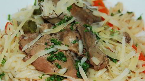 паровая печенка с пастой орзо