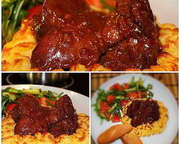 Печень индейки в сливочно-медовом соусе в корзинке из пюре