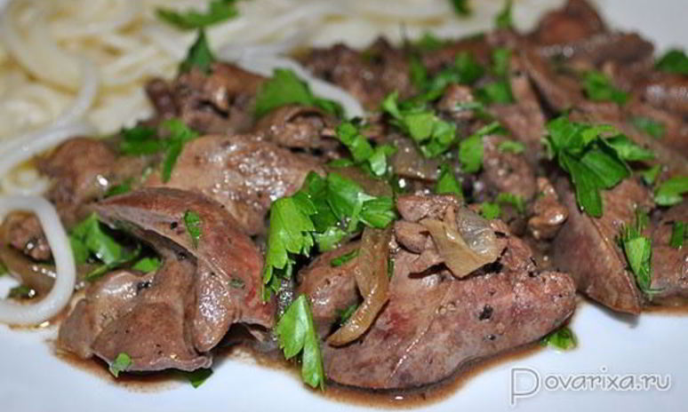Рецепт жареной куриной печени с луком