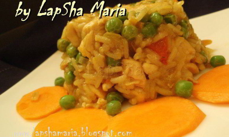 Рецепт паэльи с курицей, перцем и горошком