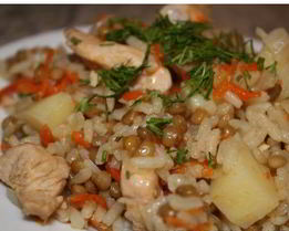 Плов с чечевицей и рисом