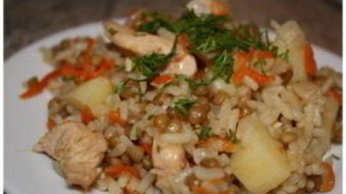 плов с чечевицей и рисом