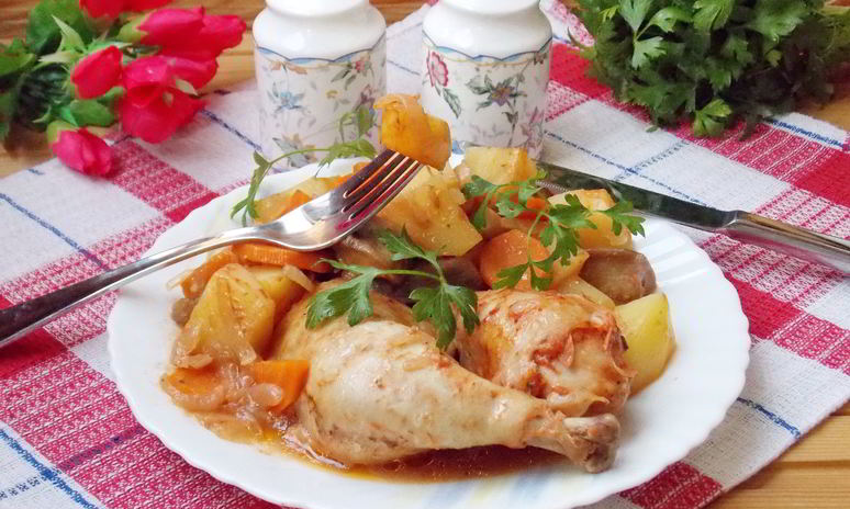 Рецепт рагу из курицы с баклажанами в рукаве