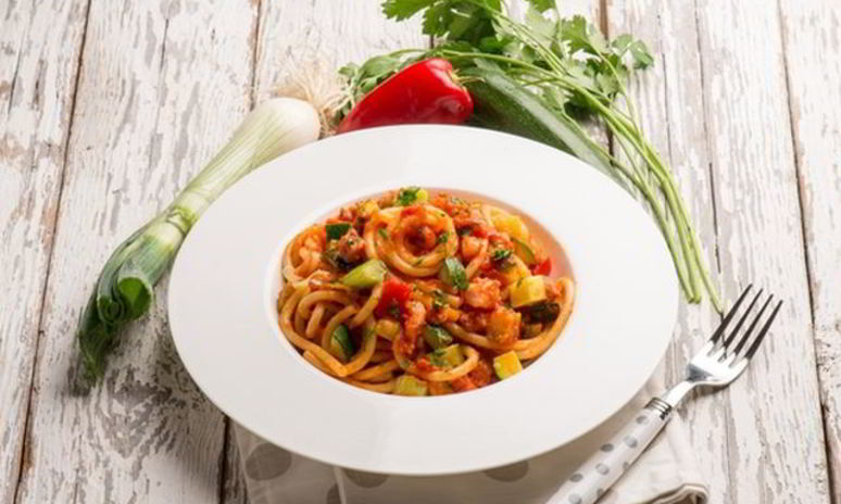 Рецепт спагетти с овощным рагу