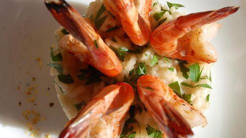 дважды мускатное ризотто с креветками