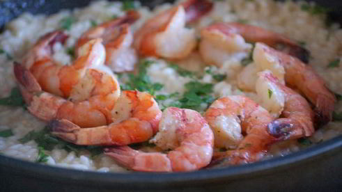 дважды мускатное ризотто с креветками