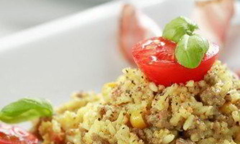Рецепт ризотто с беконом, базиликом и жареными томатами
