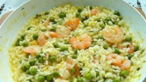 ризотто с креветками и сливками