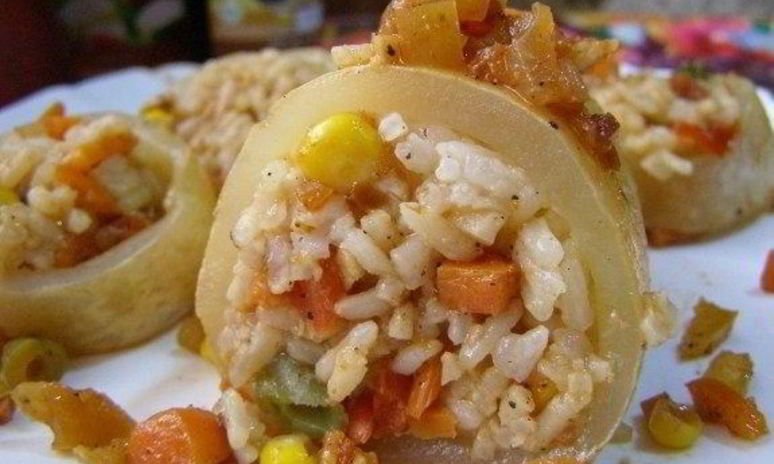 Рецепт кальмаров, фаршированных рисом и овощами