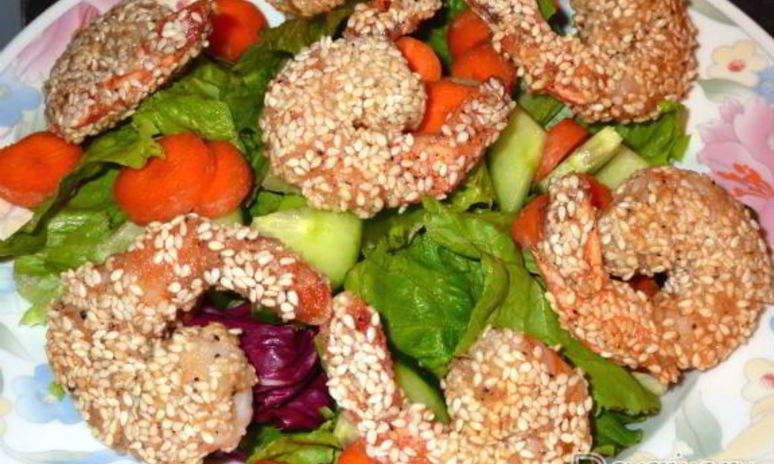 Рецепт креветок, жаренных в кунжуте