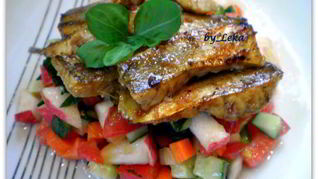 Судак в имбирном маринаде на овощной подушке