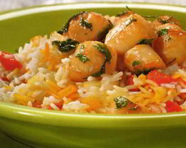 Жареные гребешки с рисом