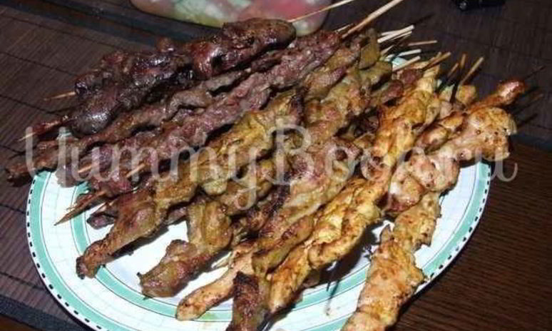 Рецепт шашлычков из говядины, свинины и курицы