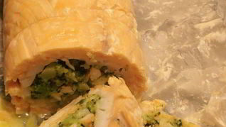 Жаркое из лосося и баккала с начинкой из красных креветок